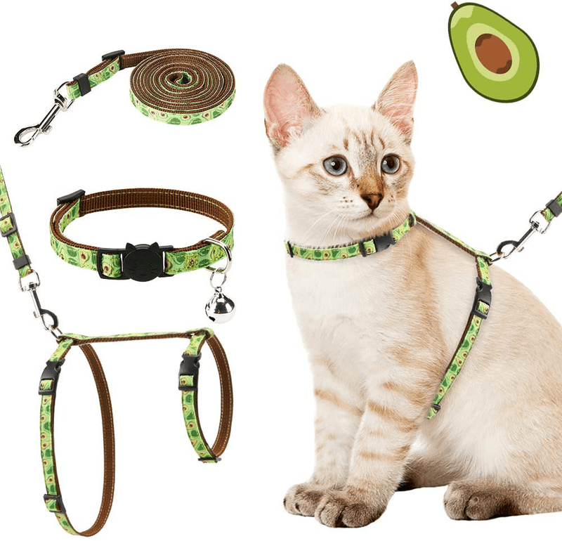 Cat Harness with Leash and Collar Set - Escape Proof Adjustable H-shped Cat Vest, Soft Comfortable Strap for Cats Outdoor Walking Animals & Pet Supplies > Pet Supplies > Cat Supplies > Cat Apparel PAWCHIEPET Green/Avocado  