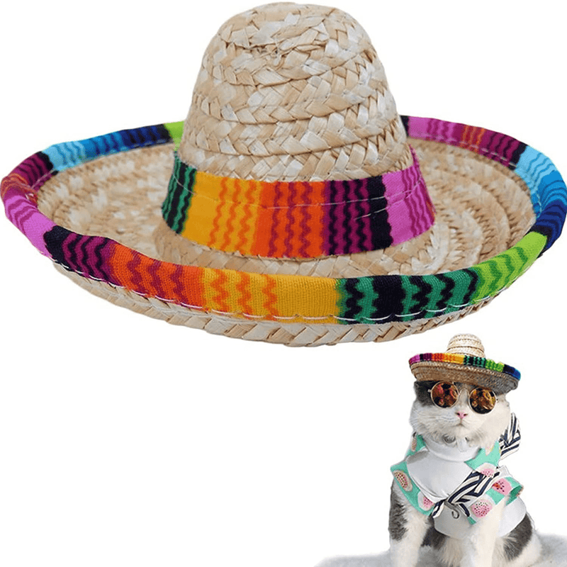 Cat Mexican Hat Mini Sombrero Cinco De Mayo Poncho Party Straw Hats for Small Dog Pets Puppy