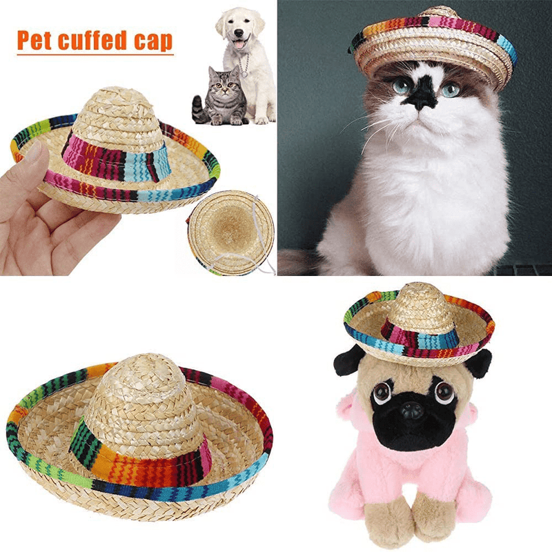 Cat Mexican Hat Mini Sombrero Cinco De Mayo Poncho Party Straw Hats for Small Dog Pets Puppy Animals & Pet Supplies > Pet Supplies > Cat Supplies > Cat Apparel Wittocs   