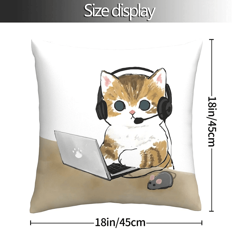 Cat Pillow Cute Throw Pillow Covers 18X18 Funny Pillows Pillowcase Cat Gifts for Cat Lovers Theme Print Square Home Decorative Cushion Case for Bed Office Car Kitten Working Hard 3 Home & Garden > Decor > Chair & Sofa Cushions JINNIN   