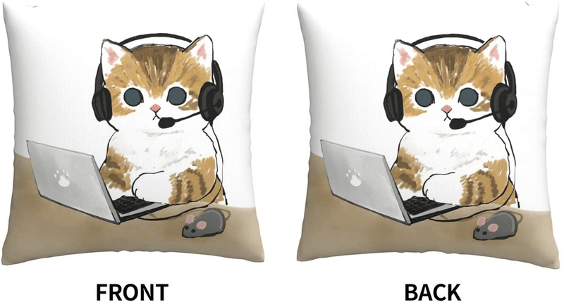 Cat Pillow Cute Throw Pillow Covers 18X18 Funny Pillows Pillowcase Cat Gifts for Cat Lovers Theme Print Square Home Decorative Cushion Case for Bed Office Car Kitten Working Hard 3 Home & Garden > Decor > Chair & Sofa Cushions JINNIN   