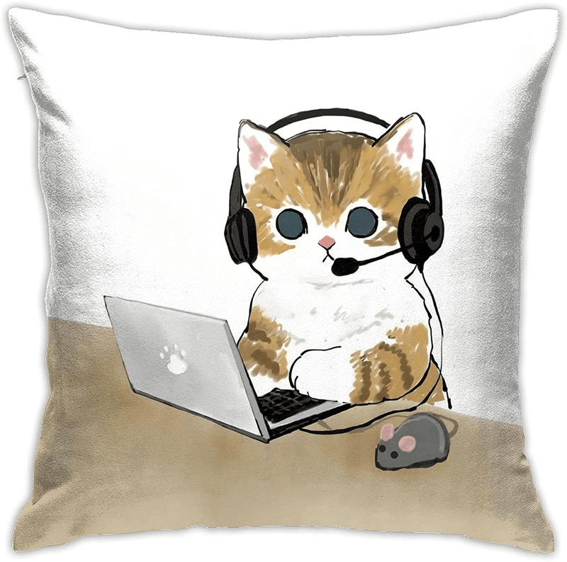 Cat Pillow Cute Throw Pillow Covers 18X18 Funny Pillows Pillowcase Cat Gifts for Cat Lovers Theme Print Square Home Decorative Cushion Case for Bed Office Car Kitten Working Hard 3 Home & Garden > Decor > Chair & Sofa Cushions JINNIN Kitten Working Hard 3 1 PCS 18x18 