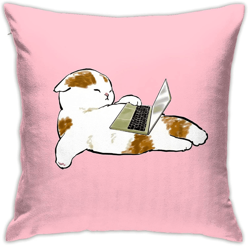 Cat Pillow Cute Throw Pillow Covers 18X18 Funny Pillows Pillowcase Cat Gifts for Cat Lovers Theme Print Square Home Decorative Cushion Case for Bed Office Car Kitten Working Hard 3 Home & Garden > Decor > Chair & Sofa Cushions JINNIN Pink Kitten 004 1 PCS 18x18 