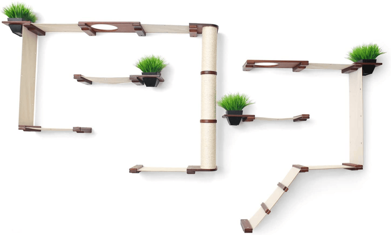 Catastrophicreations Gardens Set for Cats Multiple-Level Wall Mounted Scratch, Hammock Lounge, Play & Climbing Activity Center Furniture Cat Tree Shelves Animals & Pet Supplies > Pet Supplies > Cat Supplies > Cat Beds CatastrophiCreations English Chestnut Bamboo/Natural Canvas Wood Finish/Canvas 