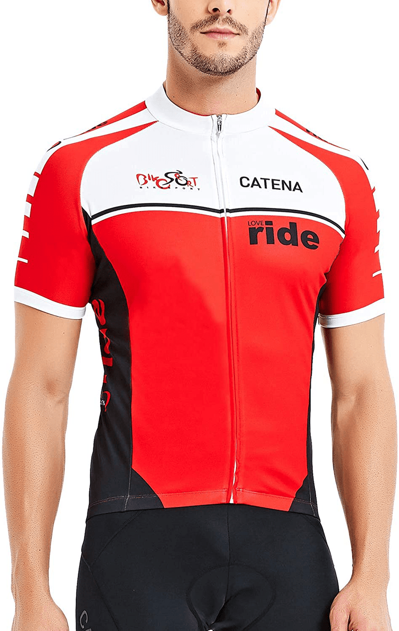 CATENA Men's Cycling Jersey Short Sleeve Shirt Running Top Moisture Wicking Workout Sports T-Shirt Sporting Goods > Outdoor Recreation > Cycling > Cycling Apparel & Accessories CATENA Red-9 Small 