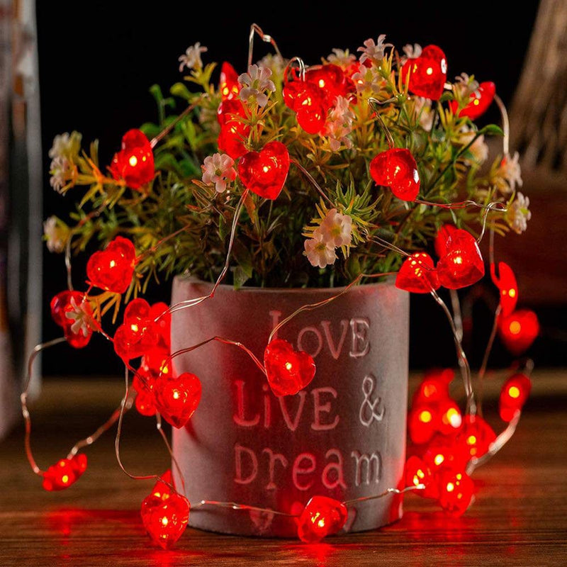 Catinbow 10 Ft 30 LED String Lights Valentine'S Day String Lights Red Heart Shaped Lights Battery Operated Outdoor String Lights with 8 Modes Valentines Day Decor in Style