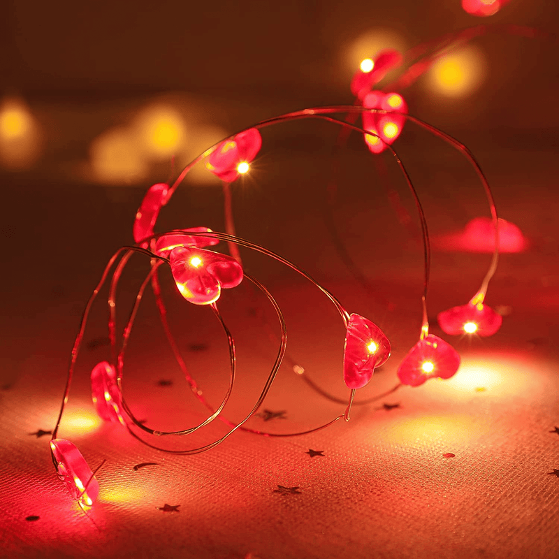 CAUINS Valentines Day Decorative Lights Red Heart Fairy String Lights Twinkle String of Hearts, 13Ft 40 LED Waterproof Silver Wire Lights for Valentine’S Day Gift Wedding Decor Party Ornaments Home & Garden > Decor > Seasonal & Holiday Decorations CAUINS   