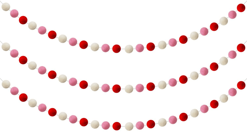 CAVLA 3 Pieces Valentine'S Day Felt Ball Garlands Valentines Day Red Pink White Pom Pom Garlands 1 Inch Valentines Pompom Ball Banner for Mother'S Day Wedding Engagement Hanging Decorations Home & Garden > Decor > Seasonal & Holiday Decorations CAVLA   