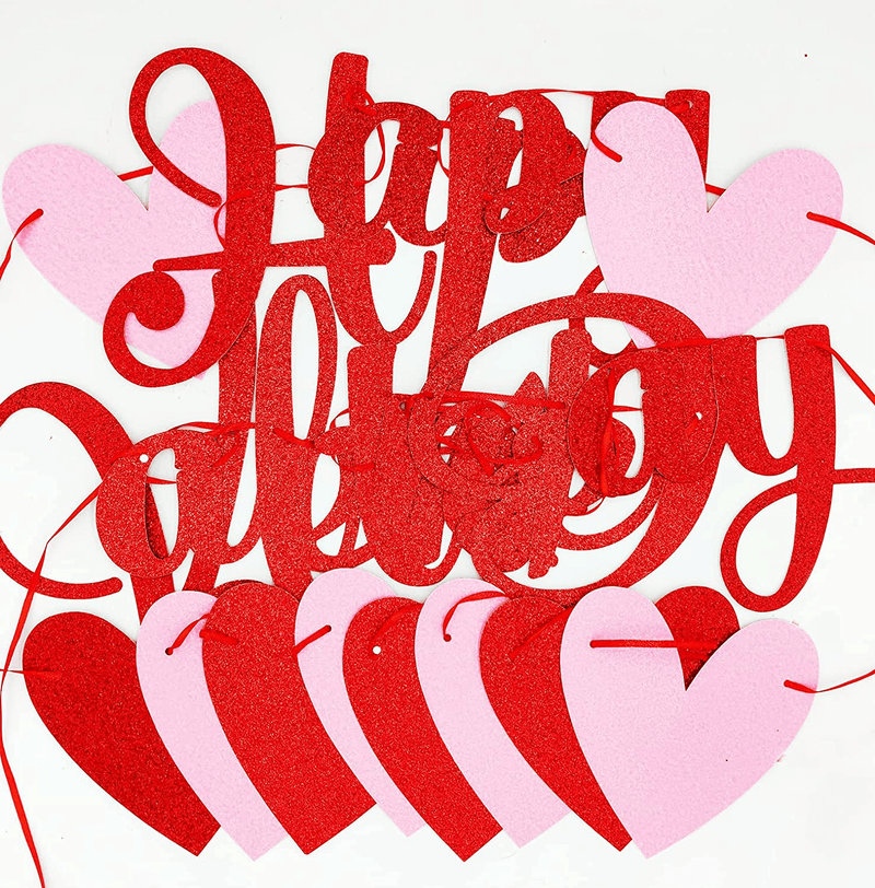 CAVLA Red Glittery Happy Valentine'S Day Banner and Red Pink Glittery Hearts Banner Valentine'S Day Banner Garland with Heart Signs Valentines Day Party Decorations for Valentines Wedding Anniversary Engagement Party Supplies Arts & Entertainment > Party & Celebration > Party Supplies CAVLA   