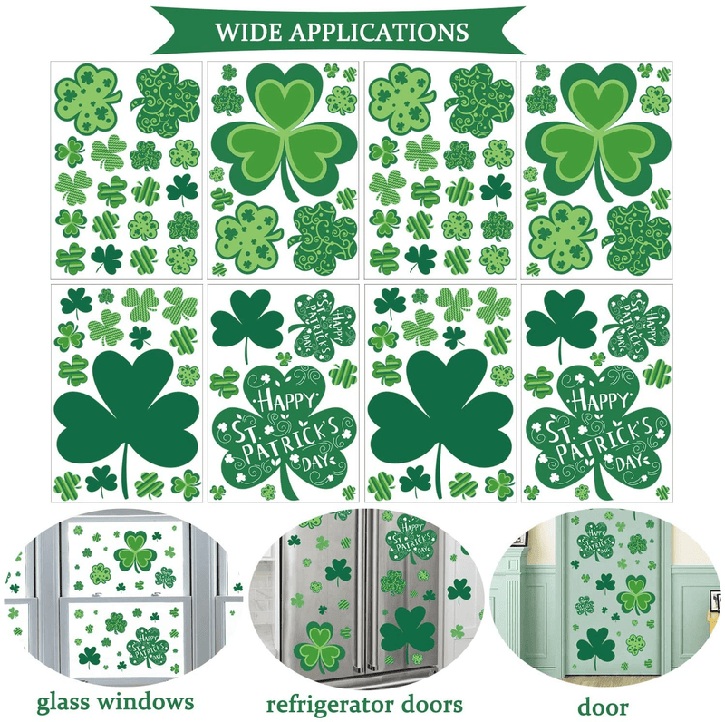 CAVLA St. Patrick'S Day Shamrock Window Clings Decor 8 Sheets St. Patrick'S Day Large Shamrock Static Window Stickers Decals Decorations for Saint Patrick'S Day Lucky Day Irish Party Supplies