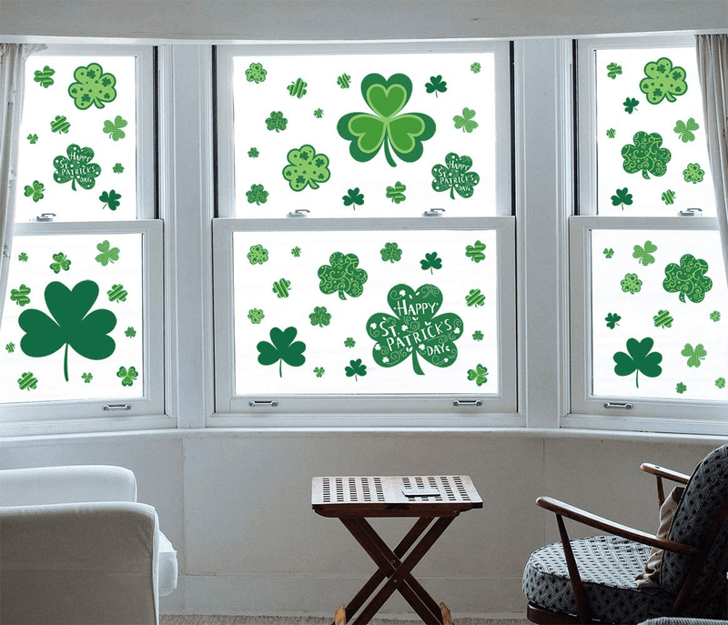 CAVLA St. Patrick'S Day Shamrock Window Clings Decor 8 Sheets St. Patrick'S Day Large Shamrock Static Window Stickers Decals Decorations for Saint Patrick'S Day Lucky Day Irish Party Supplies