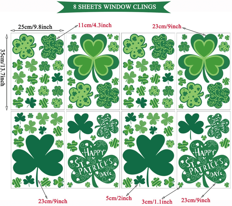 CAVLA St. Patrick'S Day Shamrock Window Clings Decor 8 Sheets St. Patrick'S Day Large Shamrock Static Window Stickers Decals Decorations for Saint Patrick'S Day Lucky Day Irish Party Supplies Arts & Entertainment > Party & Celebration > Party Supplies CAVLA   