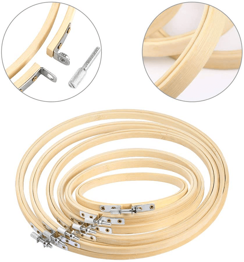 Caydo 6 Pieces Embroidery Hoop Set Bamboo Circle Cross Stitch Hoop Ring 4 inch to 10 inch for Embroidery and Cross Stitch
