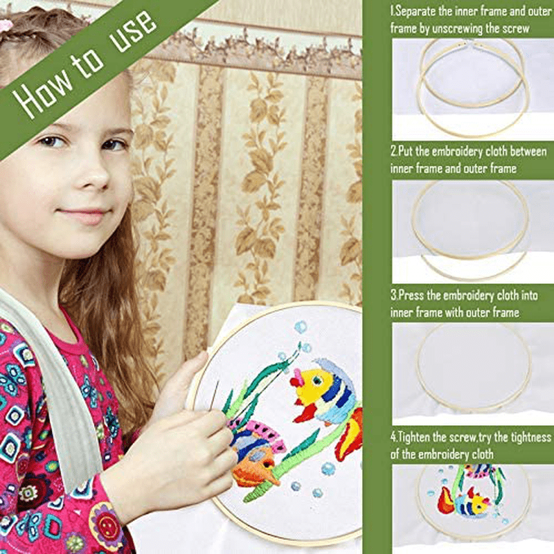 Caydo 6 Pieces Embroidery Hoop Set Bamboo Circle Cross Stitch Hoop Ring 4 inch to 10 inch for Embroidery and Cross Stitch
