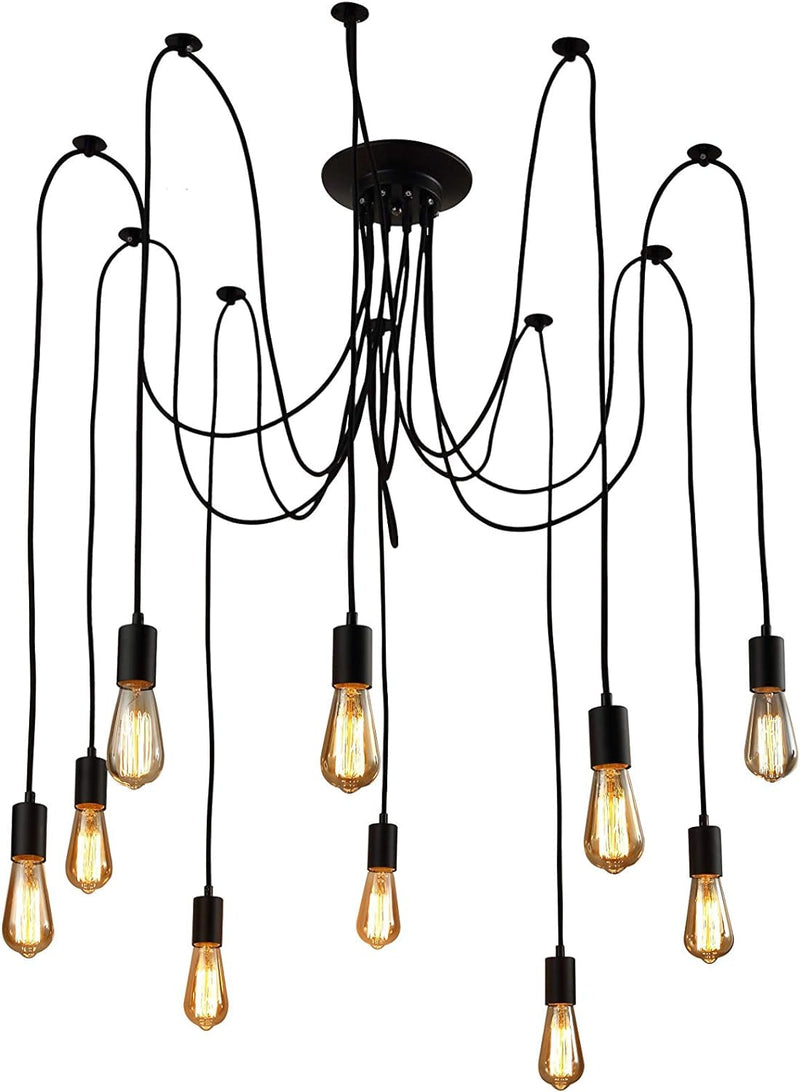 10 Arms Metal Pendant Lights,Industrial Ceiling Spider Lamp Fixture,Home DIY E26 Edison Bulb Chandelier Lighting,For Coffee Shop Dining Living Room Kitchen Balcony(Each with 78.74"/2M Wire)