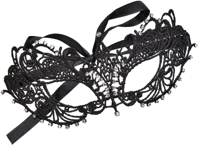 2 Pieces Women'S Masquerade Mask Lace Eye Mask with Fake Gemstone Decor for Ball Proms and Halloween Party