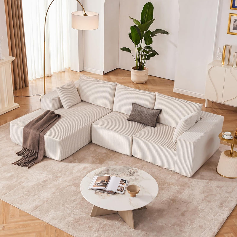 104” Modular Sectional Sofa, Sponge Sectional Sofa Couch for Living Room, Modular L-Shape Sofa Couch with Chaise, Beige …