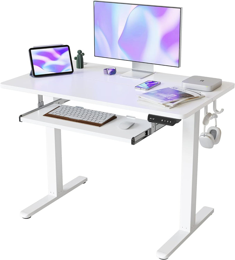 FEZIBO Standing Desk with Keyboard Tray, 55 × 24 Inches Electric Height Adjustable Desk, Sit Stand up Desk, Computer Office Desk, Rustic Brown