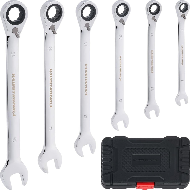 Haisstronica 12 in 1 Interchangeable Heads Ratcheting Combination Wrench Set, 8-19Mm Metric Flex Head Ratchet Wrench Tool for Auto, Tools for Men Gift