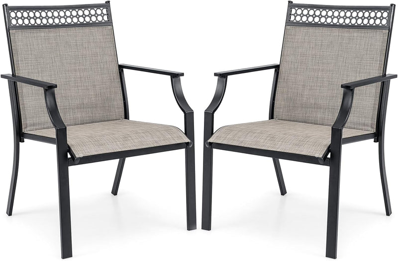 Giantex Patio Chairs Set of 2, Outdoor Chairs with All Weather Fabric, High Backrest, Armrests, Heavy Duty Metal Armchair, outside Dining Chairs for Porch Lawn Garden Yard Pool (Blue & Black)