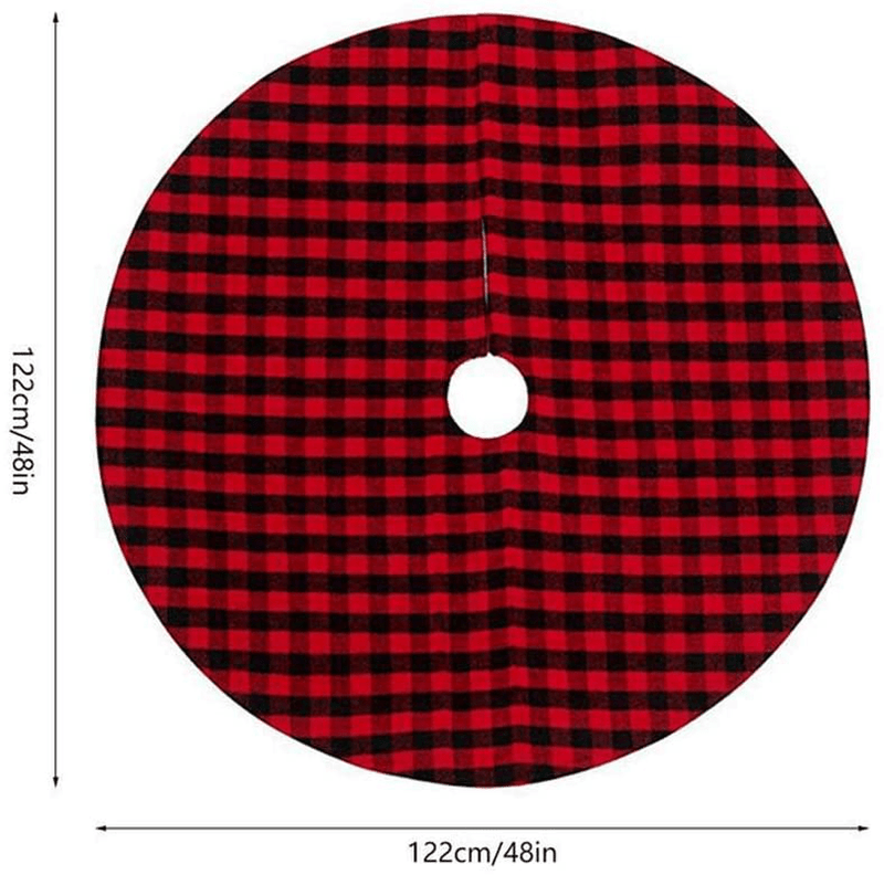 CC&SS 48 Inch Christmas Tree Skirt Red and Black Buffalo Plaid Check Tree Skirt Decorative Handicraft for Holiday Party Ornaments Christmas Decorations, Double Layers Xmas Tree Skirt