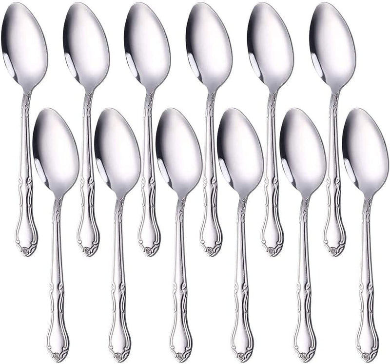 Dinner Fork Salad Dessert Forks Rose Pattern 12 Pieces, BUY&USE Silver Stainless Steel 7.3-Inch Flatware