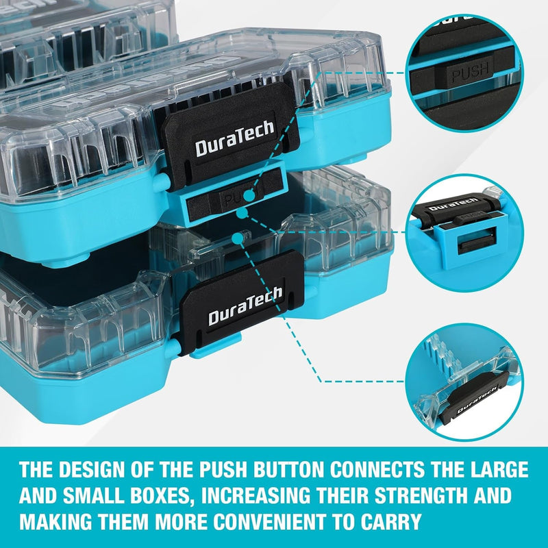 Duratech 3 Pieces Small Parts Organizer, 14 Compartments, Removable Dividers, Portable Hardware Tool Box Organizer with Transparent Plastic Lid, Durable Cases Storage for Small Tools and Accessories