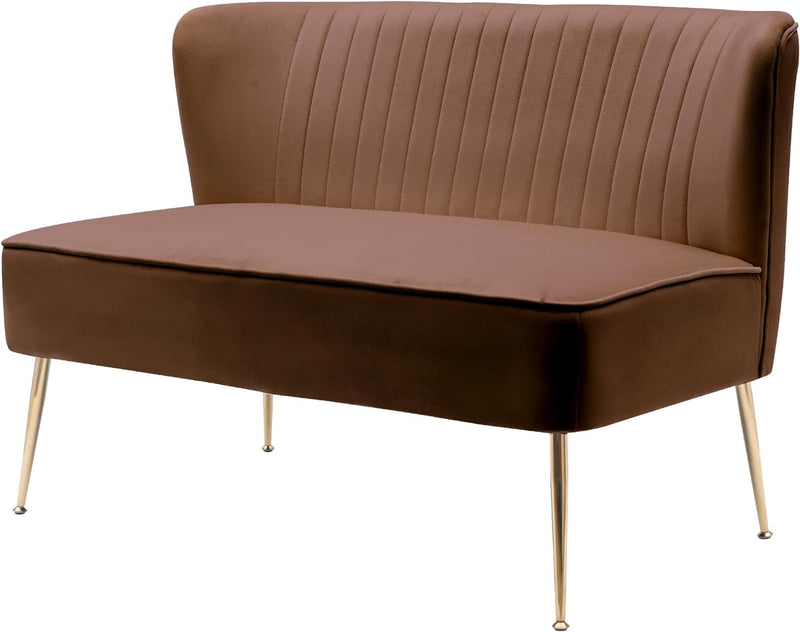 Alaia 46" Modern Wide Upholstered Velvet Fabric Love Seat Sofa Tufted Backrest with Gold Finish Metal Legs, Pink