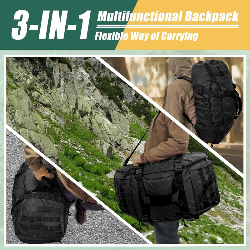 65L Large Travel Duffle Bag Military Tactical Backpack, Army Assault Pack 3 Day Bug Out Bag Rucksack for Outdoor Sport Hiking Camping with Molle System