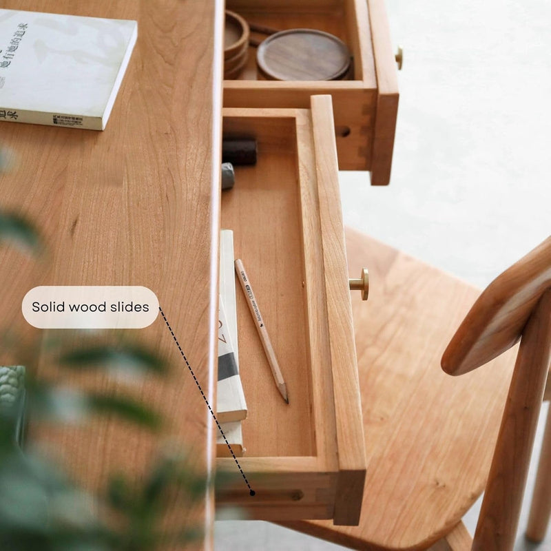 Home Office Desk with Drawers, 100% Solid Wood Computer Desk with Storage, Modern Study Table for Small Spaces (50.11" X 27.55" X 30.31")