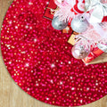 Christmas Tree Skirt Tree Cover 18 Inches Sparkly Sequins Glitter Christmas Classic Tree Skirt Party round Skirt for Xmas Home Decorations, Red