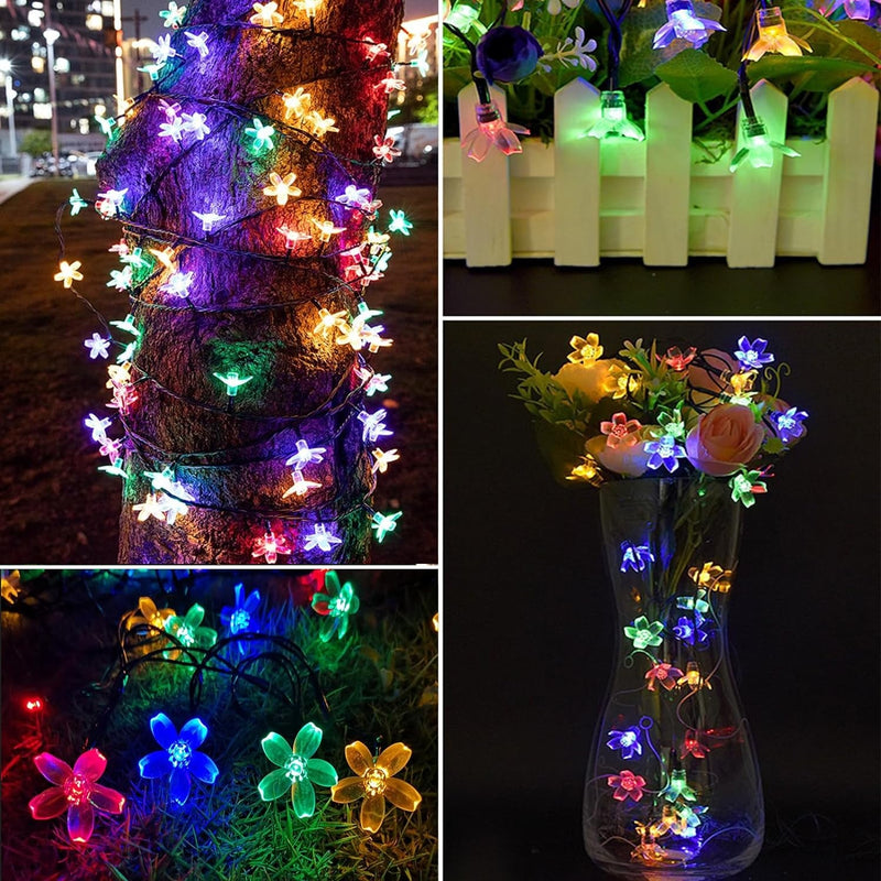 Cute Cherry Blossom Decorative String Lights, 33Ft 100 LED USB Plug in Flower Decorations with Timer, Festival Wedding Party Christmas Tree Garland Camping Tent Room Hanging (Multicolor)