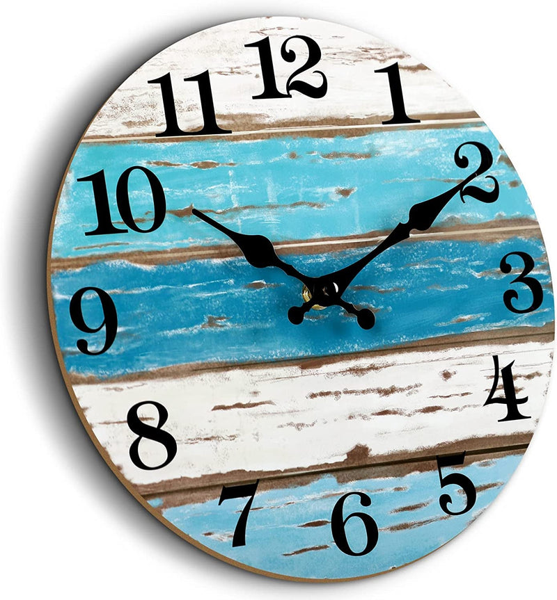 CHYLIN Wall Clock Silent Non Ticking Wall Clocks Battery Operated, Rustic Coastal Country Clock Decorative for Bathroom Kitchen(10 Inch)