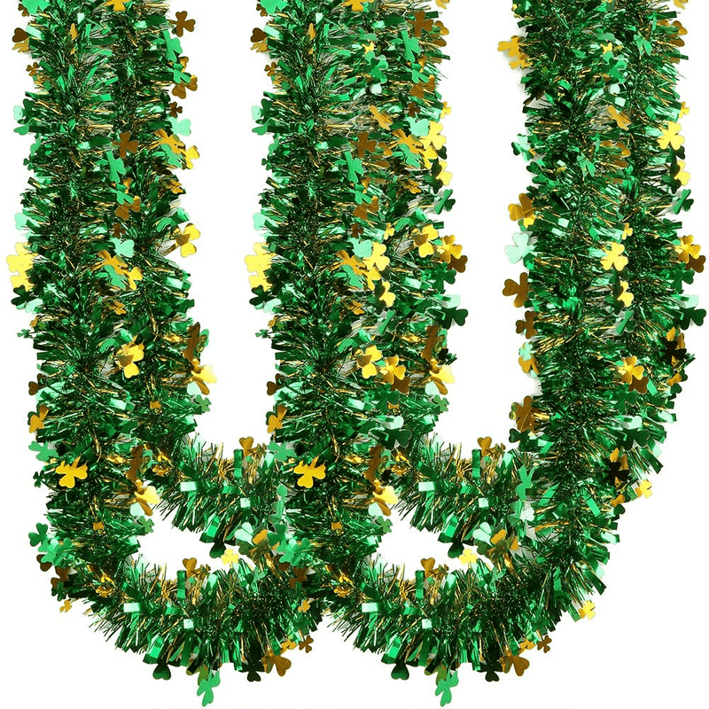 CCINEE 33FT St.Patrick'S Day Tinsel Garland,Shamrock Clover Green Gold Metallic Garland for Irish Party Home Decoration  CCINEE Gold and Green  