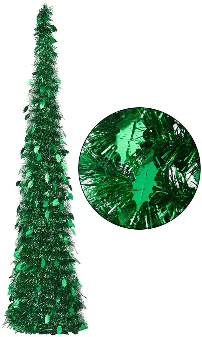 CCINEE 5FT Christmas Tinsel Tree Collapsible Stand Easy-Assembly Silver Tinsel Xmas Tree for Holiday Party Home Office Store Classroon Decoration Home & Garden > Decor > Seasonal & Holiday Decorations > Christmas Tree Stands CCINEE Green  