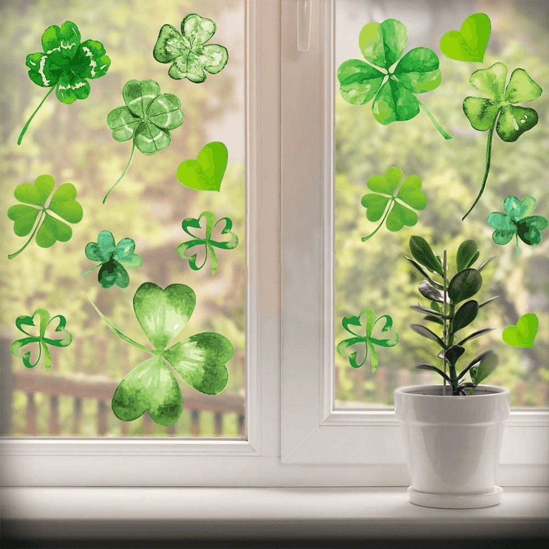 CCINEE 82PCS St.Patrick'S Day Window Cling Sticker,Large Shamrock Glass Window Sticker Decal for Home Party Decoration