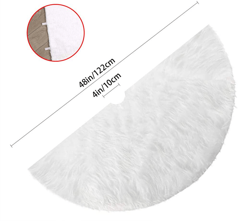CCINEE Christmas Tree Skirt Plush with 48 Inche Large White Faux Fur Snow Xmas Tree Skirt Decor for Christmas Party Home Holiday Decoration Supplies