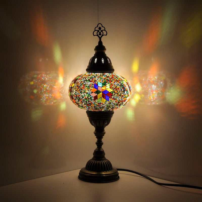 10 Variation Mosland Home Turkish Lamp Mosaic Table Lamps | Turkish Moroccan Lamp with Bronze Base | Handmade Tiffany Night Lamp | Mosaic Glass Bedside Night Lamp with Led Bulb (Orange)