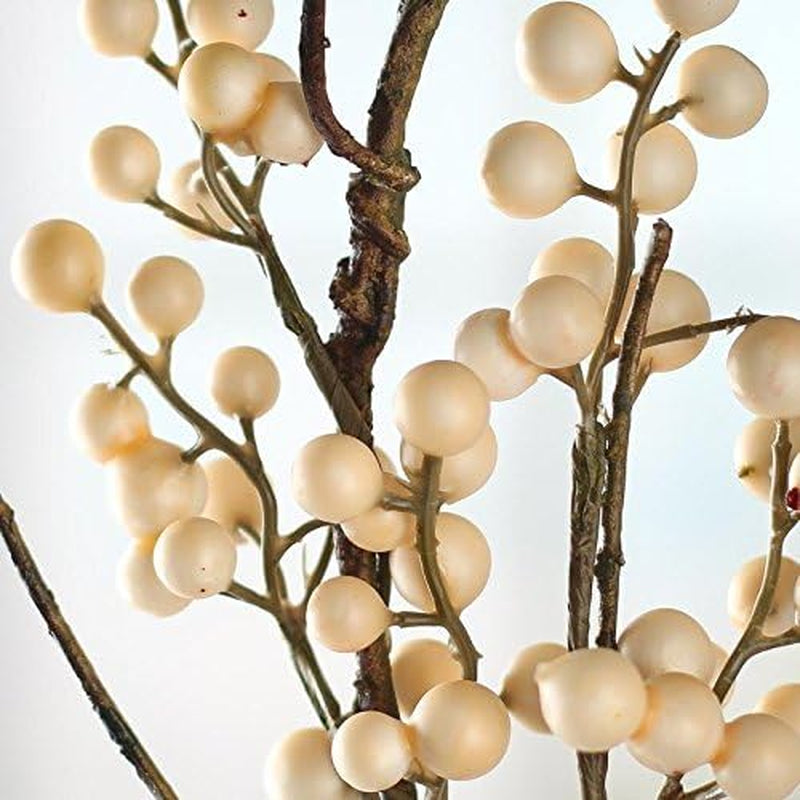 Factory Direct Craft Pack of 6 Artificial Twig and Cream Berry Picks - Decorative Branch Picks for Christmas Tree Decoration, Wreaths, Flower Arrangements and DIY Crafts