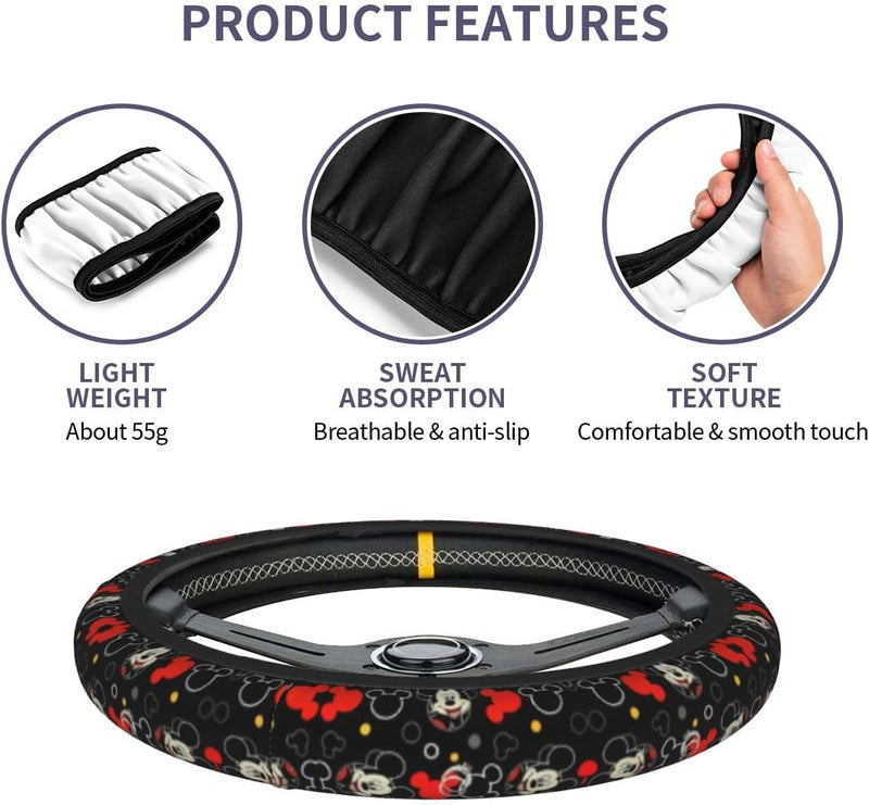 Cute Mouse Steering Wheel Cover Elasticity Car Accessories Cloth Soft Black 15 Inch Steering Wheel Covers Universal for Women Men