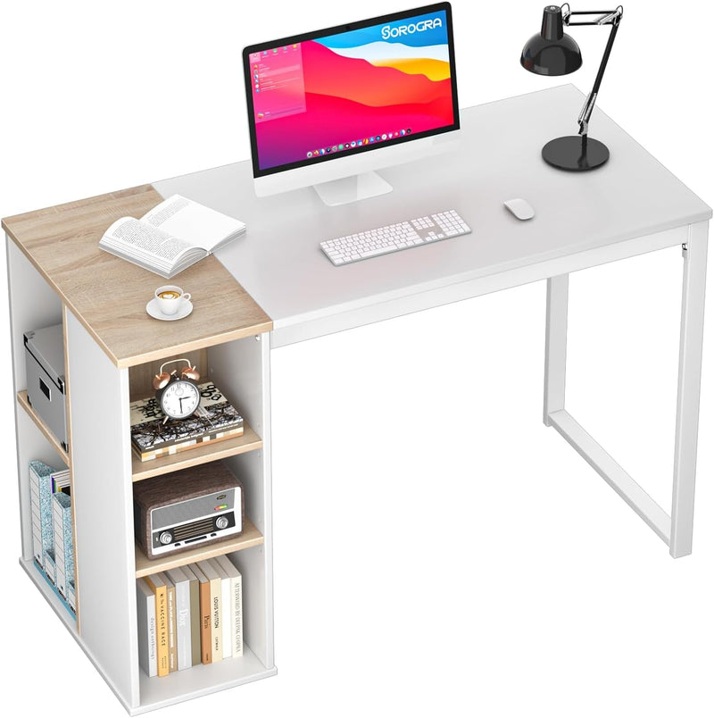 Coavas Computer Desk with Storage, Home Office Desk with Adjustable Shelves, Simple Style Writing Study Desk with Metal Frame, Modern Design PC Laptop Desk, 47 Inch, Oak