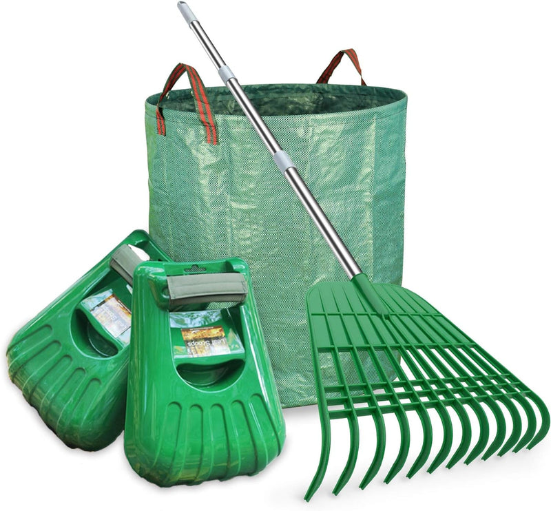 Gardzen Large Leaf Scoop & 12 Tines Gardening Leaf Rake Set, Comes with 72 Gallon Garden Bag