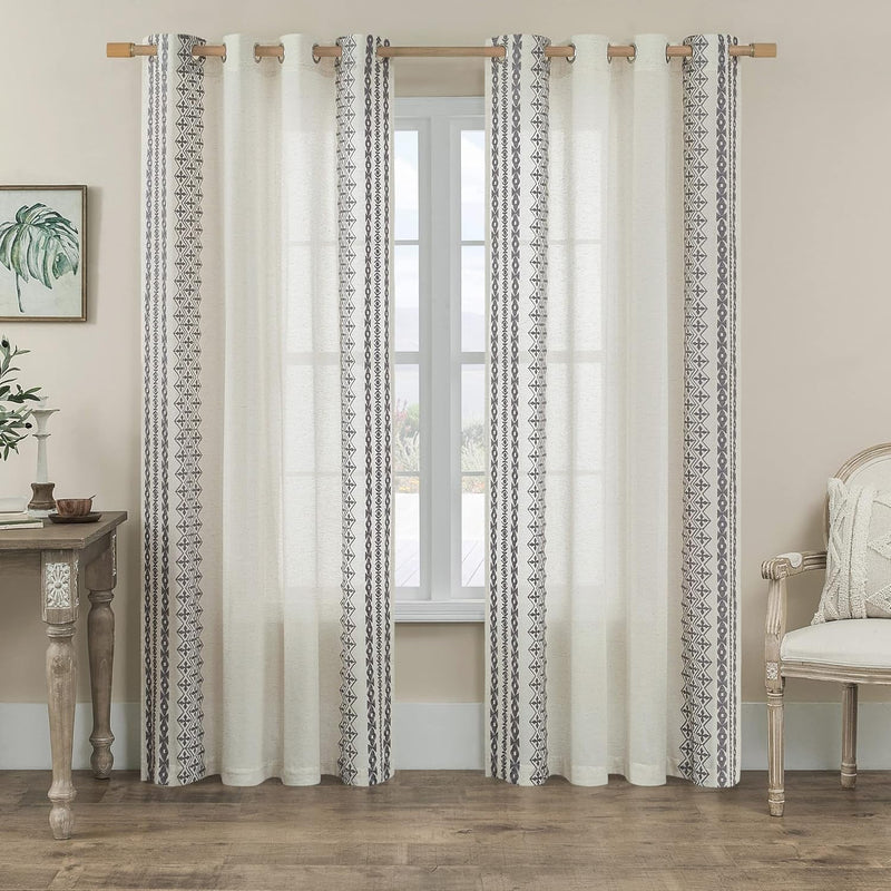 Boho Curtains for Living Room Bedroom Cream Sheer Curtains 84 Inches Long 2 Panels Set Grommet Beige Embroidered Curtains Neutral Bohemian Window Curtains for Rustic Farmhouse Decor, 52X84 Taupe