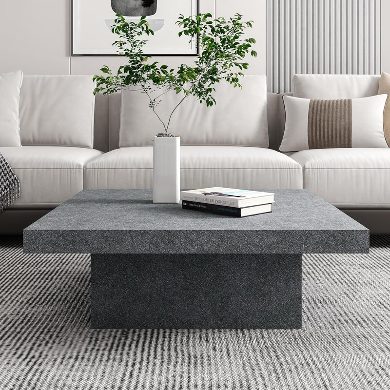 Galano Carmelo Coffee Table, Modern Top Rectangular Coffee Table with Storage Drawer, Square Center Table for Living Room, Office, Balcony, 35.35" D X 35.35" W X 14.17" H, Grey Stone