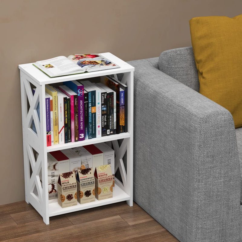 End Table & Side Table 3-Tier, 2 Shelf Small Bookcase, Bookshelf, Simple Nightstand, Bedside Table with for Bedroom, Bathroom, and Living Room Display Rack, White