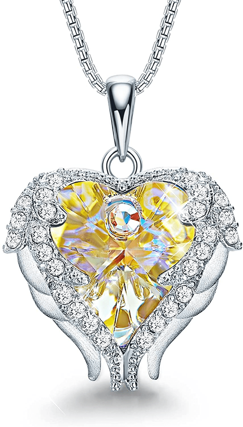 CDE Angel Wing Love Heart Necklaces for Women, Silver Tone/Gold Tone Pendant Necklace Jewelry Gifts for Her on Christmas, Valentine'S/Mother'S Day, Anniversary, Birthday Gifts for Women Girls Wife Girlfriend Home & Garden > Decor > Seasonal & Holiday Decorations CDE I_Yellow(Sterling Silver) Small  