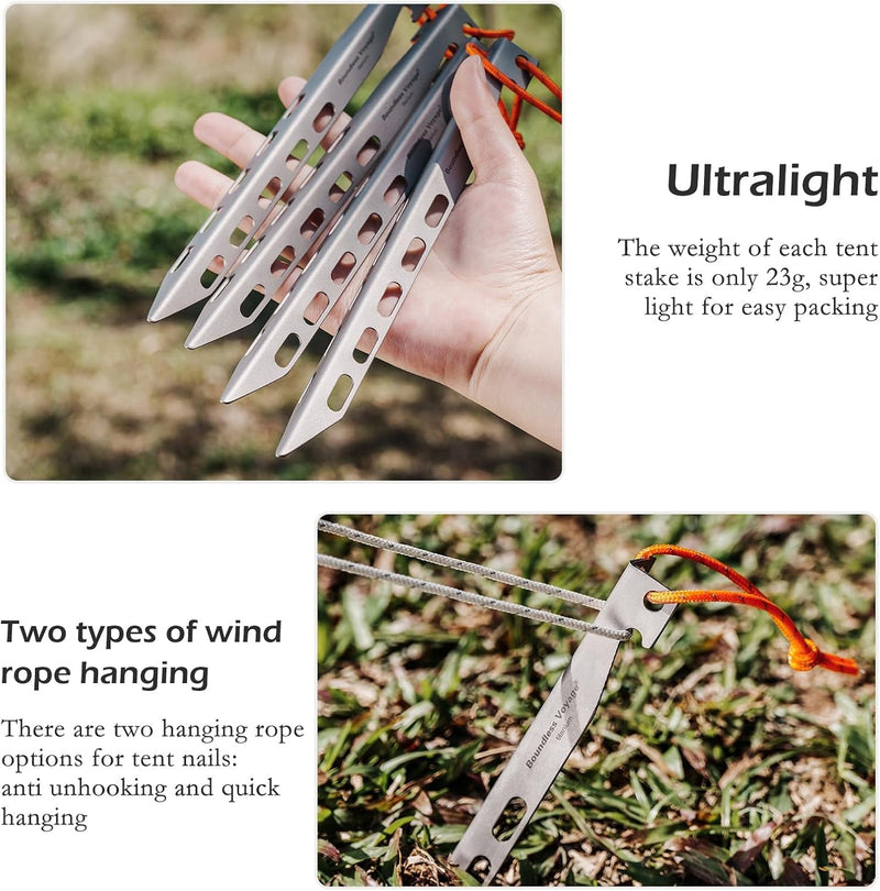 Boundless Voyage Titanium Tent Stakes 20Cm/7.8 In. V-Shape Tent Pegs Nails (8-Pack) Outdoor Camping Ultralight Awning Canopy Accessories