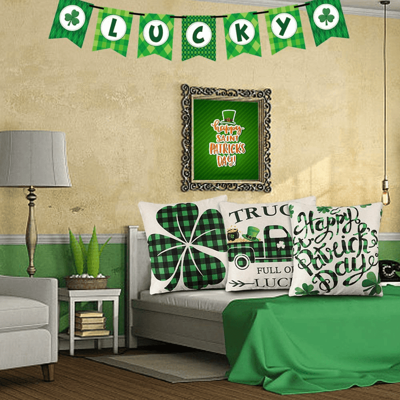 CDWERD St. Patrick's Day Pillow Covers 18×18 Inch St. Patrick's Day Decorations Set of 4 Shamrock Clover Throw Pillowcase Buffalo Check Plaid Cotton Linen Cushion Case for Home Decor Home & Garden > Decor > Seasonal & Holiday Decorations CDWERD   
