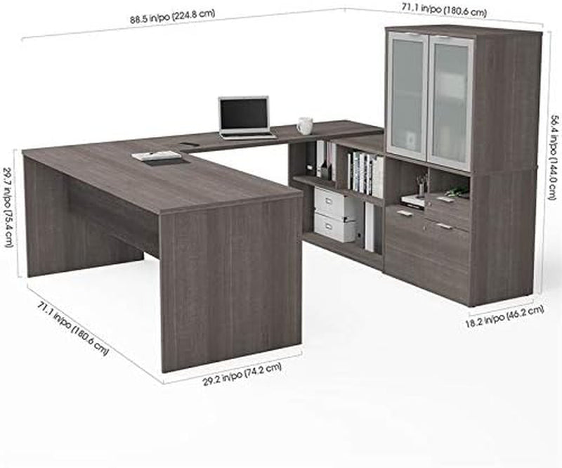 Atlin Designs U Shape Computer Desk with Hutch in Bark Gray
