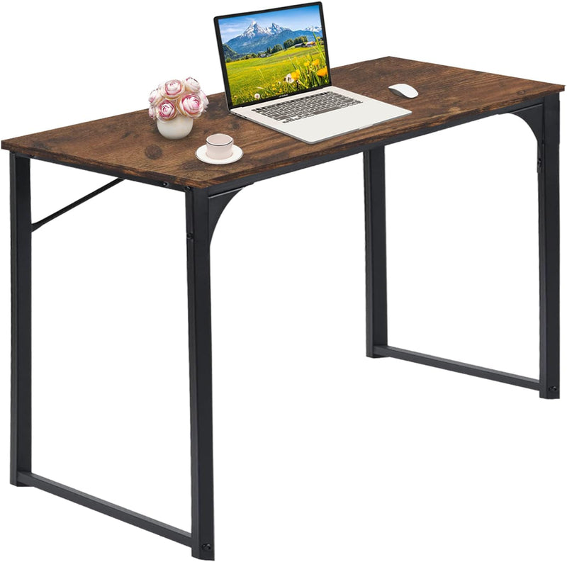 Furniturer 31.5" Home Office Table Simple Style Computer Desk Laptop PC Writing Table Sturdy Metal Frames for Study Room, Rustic Brown